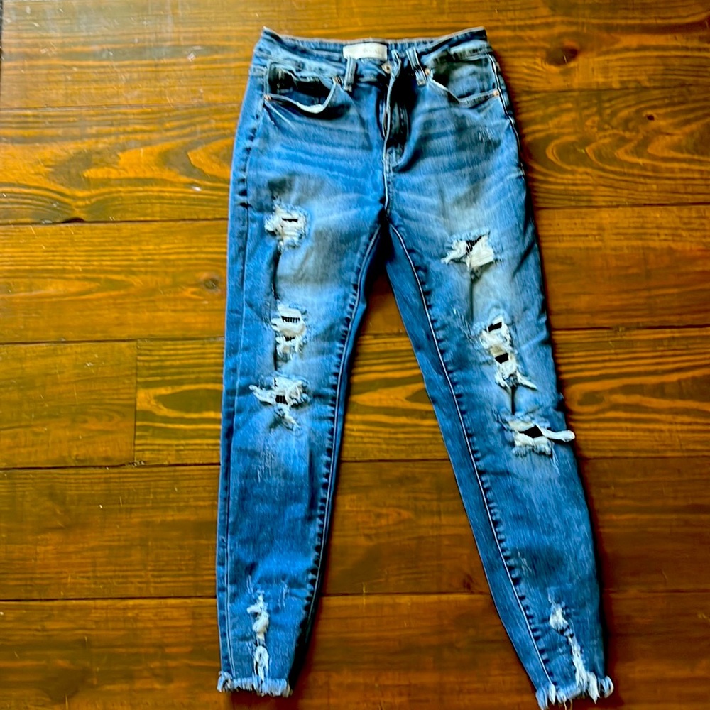 Kancan cropped distressed skinny jeans